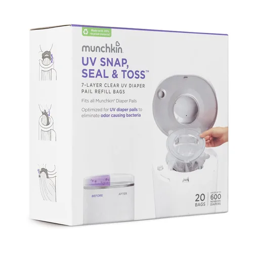Vista 8 de Munchkin® Bolsas de repuesto UV Snap, Seal & Toss™ para pañales con capacidad para hasta 600 pañales para recién nacidos, paquete de 20
