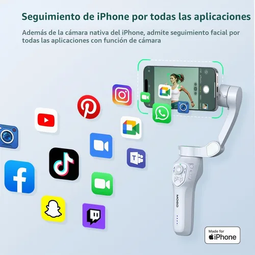 Vista 4 de COMITOK MOGO Only for iPhone, Gimbal Stabilizer for iPhone, [MFi Certified] Phone Gimbal with 360 Degree Face Tracking for Video Recording, NFC Pair