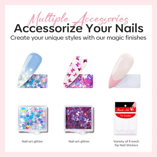 Vista 9 de Modelones Kit de uñas de poligel de 30 colores con lámpara de uñas de 8 W, rosa, amarillo, dorado, nude, formas de uñas, constructor de soluciones