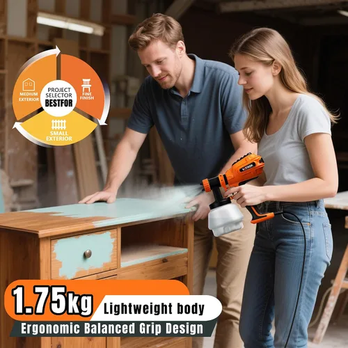 Vista 9 de Pulverizador de pintura con 50 revestimientos desechables para vasos y repuesto de doble pistola, pulverizador eléctrico HVLP para pintura de casas