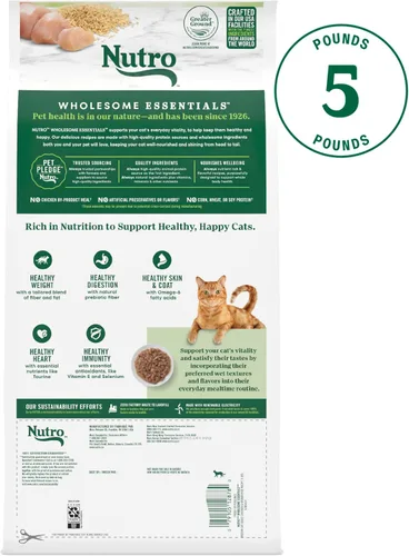 Vista 2 de Nutro Wholesome Essentials - Alimento seco para gatos adultos, pollo y arroz, 5 libras Real chicken #1 ingredient, natural prebiotic fiber for