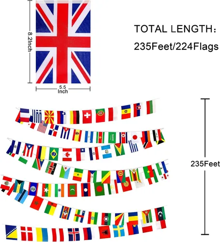 Vista 2 de Consummate Juego de banderas de cadena de 224 países del mundo internacional, mini banderas nacionales, banderas de todos los países