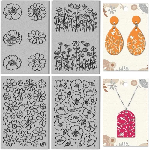 Vista 14 de CHGCRAFT 4 hojas de textura de arcilla con patrón azteca, estilo bohemio, patrón tribal, hojas de textura de arcilla polimérica, herramientas
