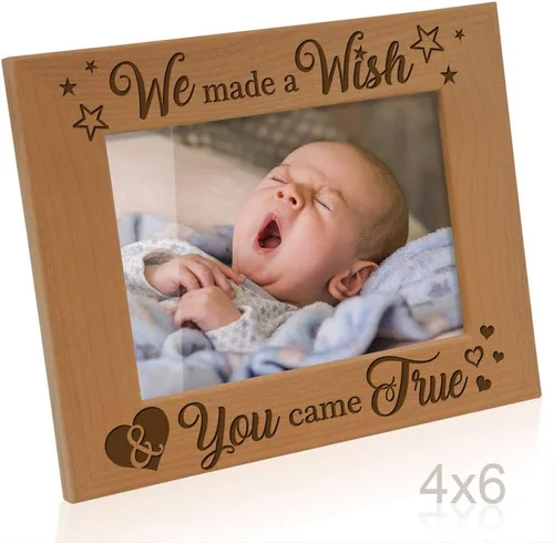 Vista 3 de KATE POSH - We Made a Wish & You Came True - Marco de fotos de madera natural grabado, regalos para nuevos bebés, nueva mamá, nuevo papá, regalos