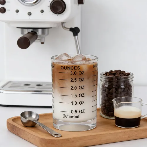 Vista 2 de Vaso de Medida de Chupito 3 onzas/90ML de Vidrio Pesado Líquido de Alta Calidad para Espresso, Copa Negra con Línea