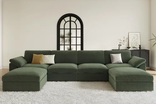 Vista 92 de EASE MOOSE Sofá modular verde seccional de gran tamaño en forma de L Pana verde