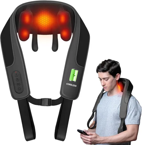 Vista 7 de Masajeador de cuello inalámbrico HSA elegible por la FSA con calor y control remoto, masajeador de hombro Shiatsu manos libres para aliviar el dolor