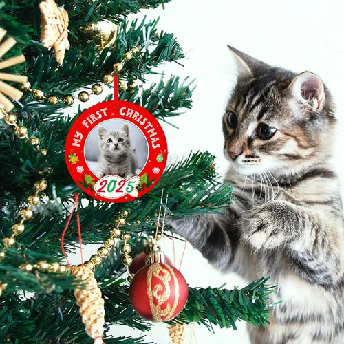 Vista 5 de PETCEE Adornos de gato para árbol de Navidad - Mi Primera Navidad Ornamento 2025 Marco de fotos de gatito Adornos personalizados para colgar fotos
