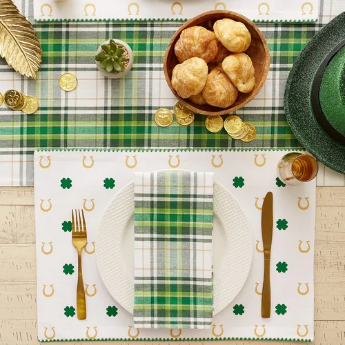 Vista 4 de DII Juego de manteles individuales reversibles de la colección del Día de San Patricio, 13 x 19, herradura de trébol, 4 piezas
