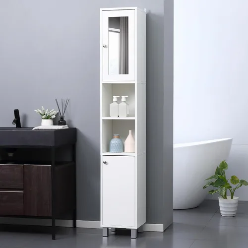 Vista 2 de kleankin Gabinete de almacenamiento alto para baño con espejo