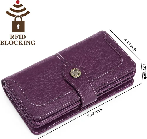 Vista 4 de FALAN MULE Cartera de cuero genuino RFID bloqueo gran capacidad Trifold señoras cartera.