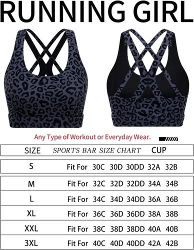Vista 6 de RUNNING GIRL Brasier deportivo para mujer, soporte medio-alto con tirantes cruzados en la espalda con relleno, sujetadores deportivos de apoyo