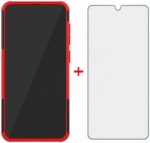 Vista 2 de Asuwish Funda de teléfono para Samsung Galaxy A20 A30 con protector de pantalla de vidrio templado y soporte delgado, funda protectora híbrida Rojo