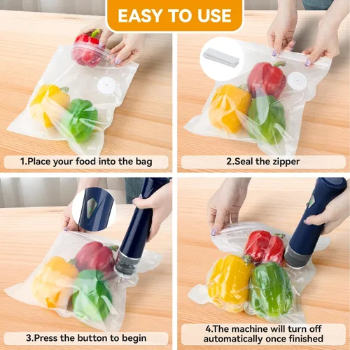 Vista 7 de GPUTEK Sellador al vacío compacto 3 en 1 para alimentos con bolsas y kit de tarro de masón, ahorra 5 veces más fresco durante más tiempo, 15 bolsas