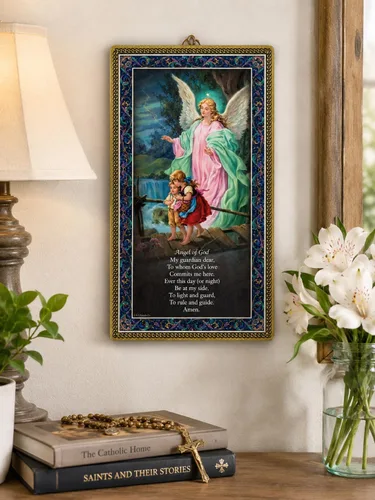 Vista 2 de 5" x 9" Guardian Angel placa con la oración listo para colgar