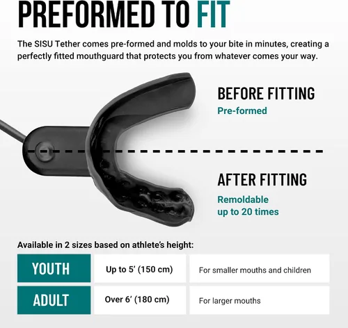 Vista 4 de SISU Protector bucal Tether - Protección preformada con correa para fútbol, hockey, lacrosse, deportes de casco enjaulado – Remoldable hasta 20
