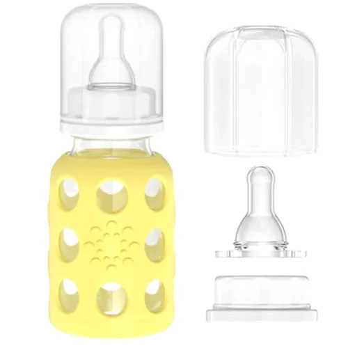 Vista 3 de Lifefactory Biberón de vidrio sin BPA Funda protectora de silicona Paquete de 2 de 4 onzas melón, plátano