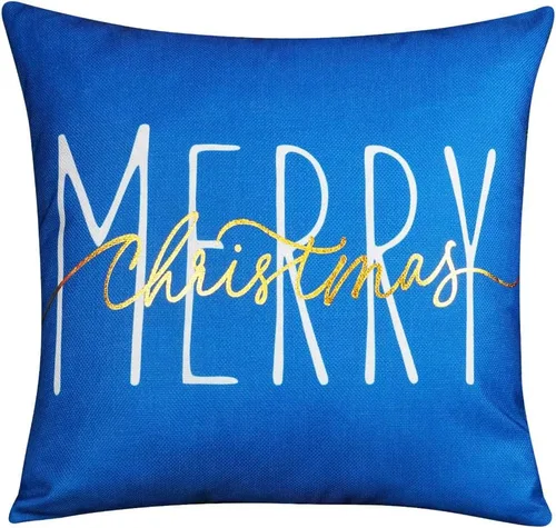Vista 13 de ONWAY Funda de almohada de Navidad de 16 x 16 pulgadas, funda de almohada lumbar con texto en inglés "Merry Christmas", color rojo dorado