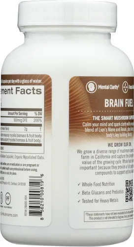 Vista 4 de OM MUSHROOM SUPERFOOD Brain Fuel - Cápsulas en polvo de hongos suplemento superalimentario, 90 unidades, 30 días, melena de león, mezcla de reishi