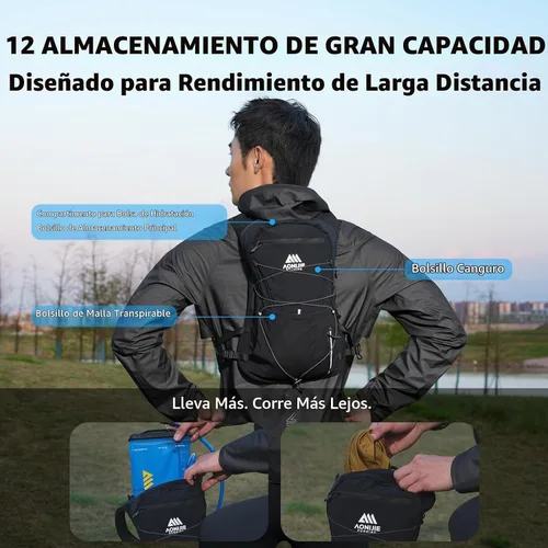 Vista 9 de AONIJIE Chaleco de hidratación para correr de 12L para hombres y mujeres Negro profundo