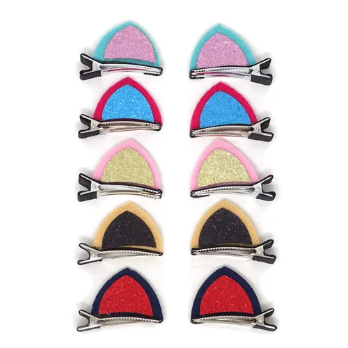 Vista 5 de Honbay Pinzas para el pelo con orejas de gato con lentejuelas brillantes, 10 unidades (5 pares) lindas pinzas para el pelo de cocodrilo de animales