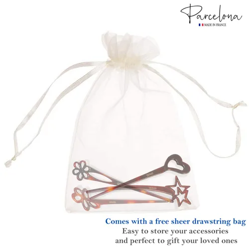 Vista 7 de Parcelona French Lavish - Juego de 4 palillos de celuloide para el pelo de moño grande para mujer