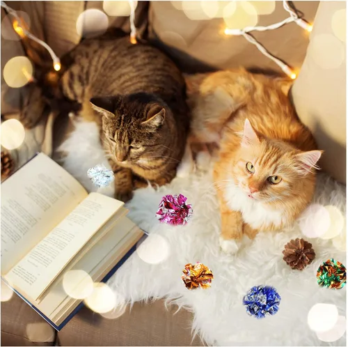 Vista 6 de Andiker 10 bolas arrugadas para gatos, de 2.36 pulgadas, 5 colores, juguetes interactivos para gatos de interior para masticar, perseguir, golpar