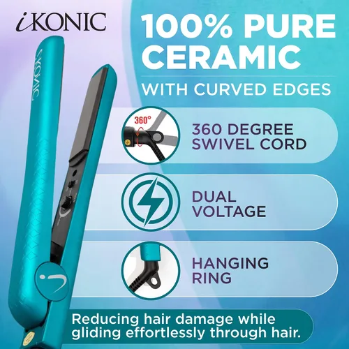 Vista 2 de IKONIC Placas flotantes de 1.25 pulgadas, plancha de pelo de cerámica 100% pura y plancha plana – calentamiento rápido, antiestática, tecnología