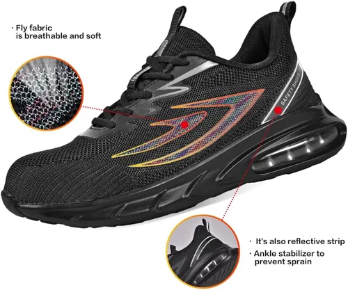 Vista 5 de Zapatos de punta de acero para mujeres y hombres, ligeros, indestructibles, a prueba de pinchazos, cómodos zapatos de seguridad antideslizantes