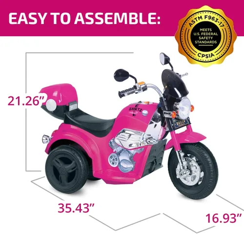 Vista 2 de Playmind Bicicleta de motocicleta recargable de 6 V para niños y niñas, color rosa