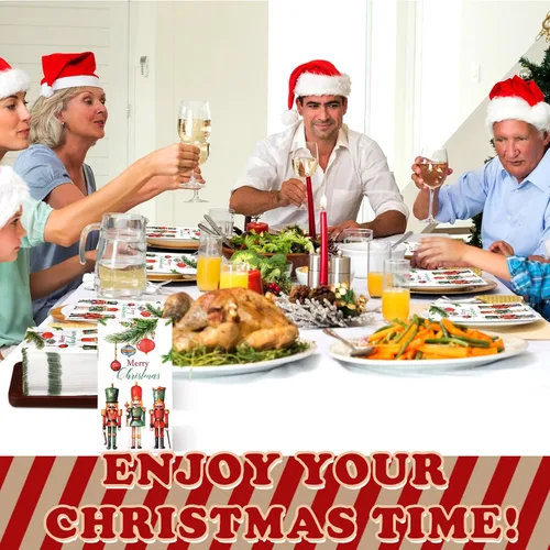 Vista 4 de Sinmoe 200 Piezas Servilletas de Papel de Invitados Cascanueces Navideños de 2 Capas Toalla de Mano Desechable para Baño Servilleta de Papel Feliz