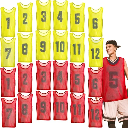 Vista 11 de Hercicy 24 piezas Pinnies para jóvenes, Pinnies de fútbol para entrenamiento, Chaleco para adultos, Malla reversible, Jersey de fútbol numerado