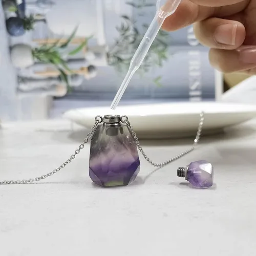 Vista 43 de Perfume Bottle Necklace Heart Shape, Amethyst Necklace Healing Crystal for Women, Essential Oil Diffuser Bottle Necklace Jewelry for Liquid