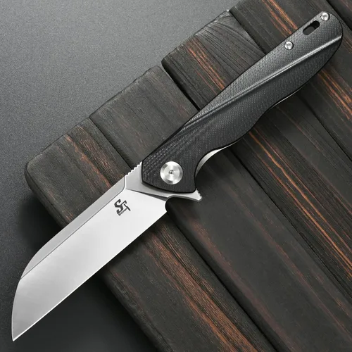 Vista 2 de Sitivien Cuchillo plegable ST103, hoja de acero D2+cuchillo de bolsillo con mango G10, cuchillo de herramienta EDC para exteriores, campamento, Negro