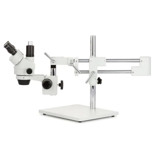 Vista 5 de AmScope - Microscopio de zoom estéreo simulfocal 7X-45X en soporte de brazo doble + 144-LED anillo de luz - SM-4TP-144