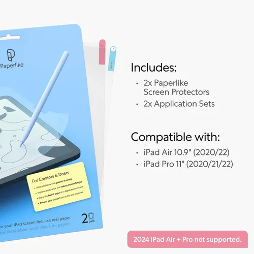 Vista 2 de Paperlike 2.0 (2 piezas) para iPad Pro 11" (2020/21/22) y iPad Air 10.9" (2020/22) – Protector de pantalla mate para dibujar, escribir y tomar notas
