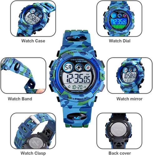 Vista 6 de FANMIS Relojes deportivos para niños, reloj digital electrónico LED, multifunción, 164.0 ft, impermeable, 2 veces, cronómetro colorido