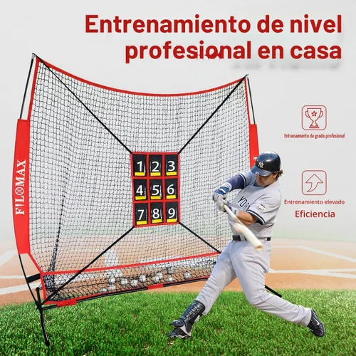 Vista 5 de Red de práctica de béisbol y softbol de 7 x 7 pies con zona de golpe numerada, red de entrenamiento de lanzamiento portátil resistente