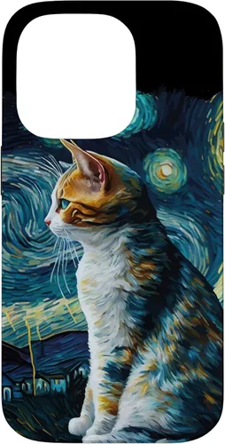 Vista 17 de Lindo Van Gogh Starry Night Cat Calico Cat Lover - Carcasa divertida para iPhone 17