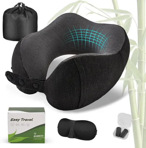 Vista 22 de Cirorld - Almohada de cuello para viajes, almohadas de viaje para aviones, 100% espuma viscoelástica para cuello, almohada de vuelo ajustable