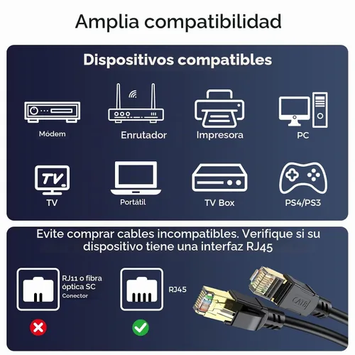 Vista 5 de Cable Ethernet Cat 8 de 50 pies, cable de conexión LAN de alta velocidad de 40 Gbps 2000 Mhz con conector RJ45 chapado en oro, cable de Internet
