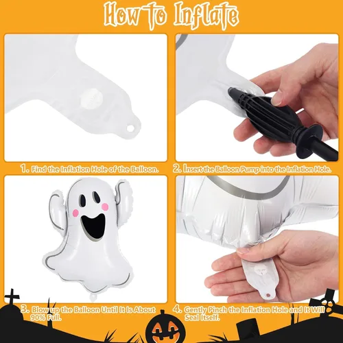 Vista 8 de 3 globos de fantasma de Halloween, globos de aluminio con forma de fantasma blanco, globos grandes de Mylar para decoración de fiesta temática