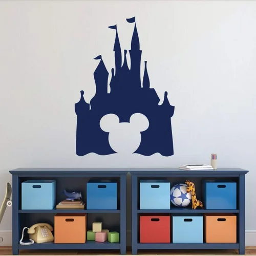 Vista 6 de Calcomanía de Pared con Silueta de Castillo - Adhesivo de Vinilo Despegable y Adherible con Recorte en Forma de Mickey para Guardería, Sala