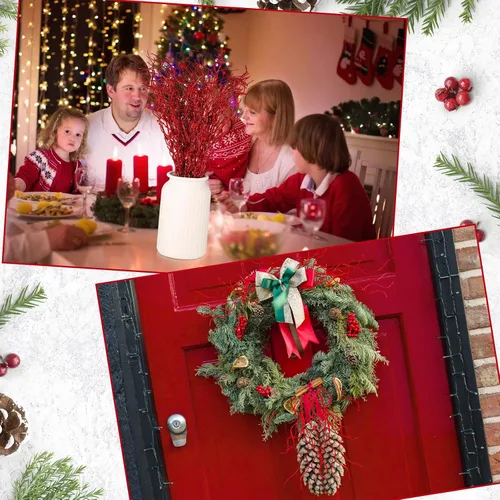 Vista 6 de Xinnun Ramas de Navidad con purpurina para decoración de jarrón, ramas rizadas, ramas artificiales, ramas para árbol de Navidad, manualidades Rojo