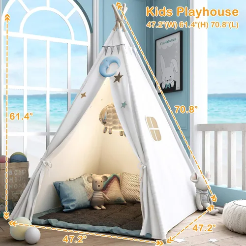 Vista 4 de Tienda de campaña tipi Sumerice para niños con funda de transporte, tienda de campaña plegable para niñas, juguete de casa de juegos, regalo