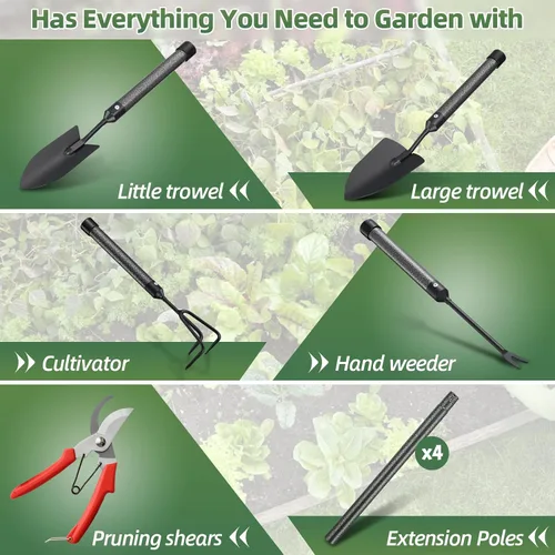 Vista 4 de Juego de herramientas de jardín, 5 piezas de herramientas de jardín con extensiones, herramienta de jardinería de metal resistente a prueba