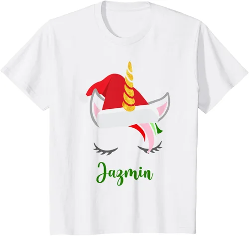 Vista 3 de Jazmin Name Gift - Camiseta Jazmin Santa Unicorn, Blanco