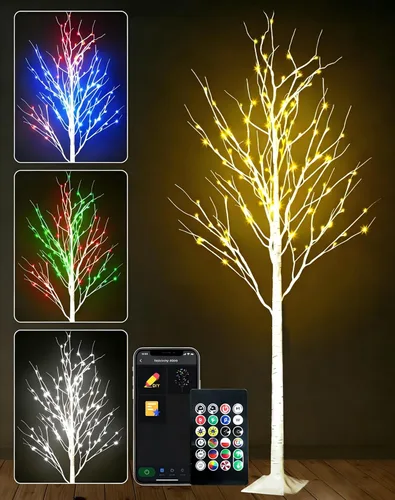 Vista 8 de Lámpara LED inteligente RGB con diseño de árbol de cerezo, bonsái iluminado por USB de 16 pulgadas para escritorio, temporizador de sincronización