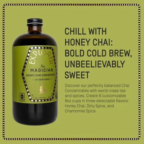 Vista 3 de Explorer Organic Chai Tea Concentrado, miel especiada mago, bebida helado o caliente, 32 onzas líquidas, hace 8 tazas