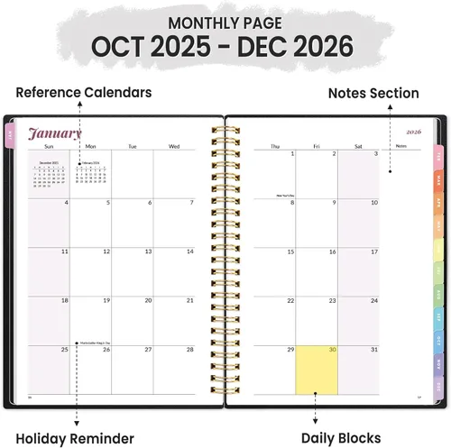 Vista 2 de Planificador 2026, Planificador semanal y mensual Annecy 2026, enero 2026 – diciembre 2026, 6.4" x 8.3" Planificador de agenda mensual con pestañas